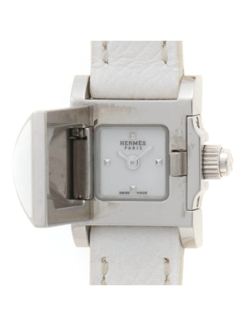 Hermes Medor Lock Triple Tour Watch Stainless Steel White Dial Quartz